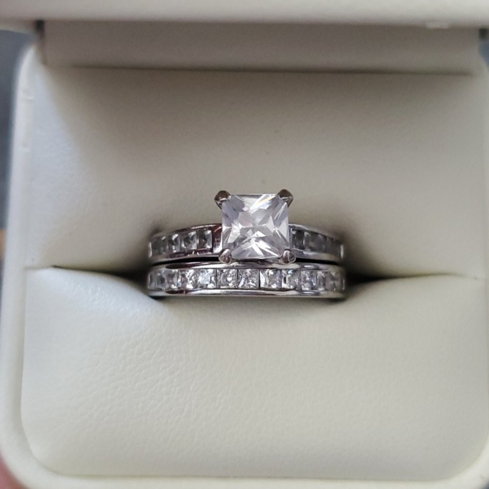 Sterling Silver Princess Cut Bridal Set